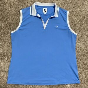 FootJoy Women's Blue Sleeveless Golf Polo Stretch White Collar Acorn Logo Large